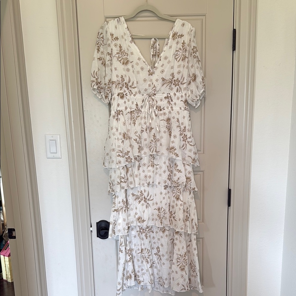 Pink and Brown Ruffled Wrap Maxi Dress